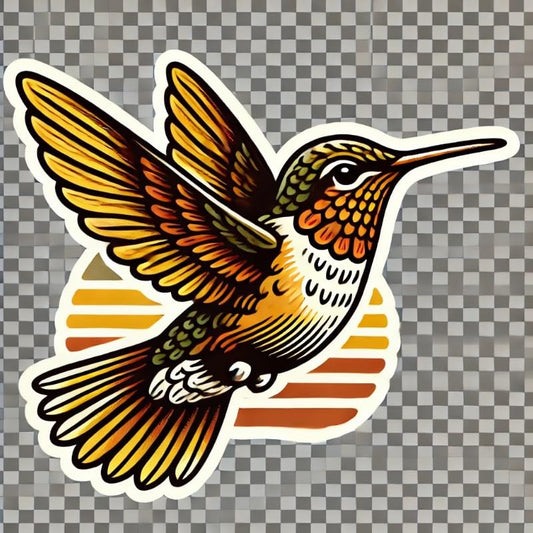 Vinyl sticker: Retro Hummingbird Sticker for Laptop, Wall, Car, Window, Bumper - Waterproof Decal for Auto, Truck, Water Bottle - 70s-Inspired Vinyl Art for Indoor and Outdoor Surfaces