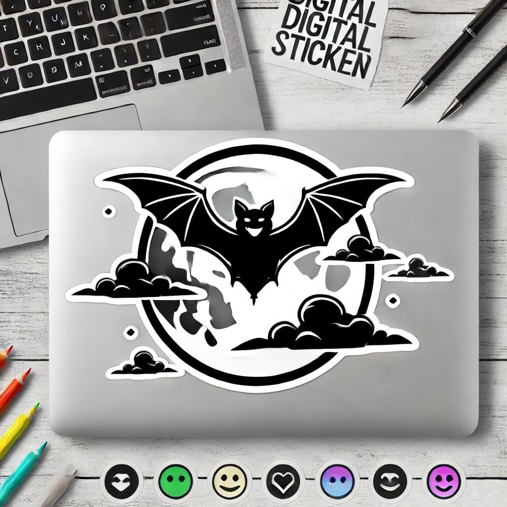 Vinyl sticker: Spooky Bat with Full Moon Sticker for Laptop, Wall, Car, Window, Bumper, and Water Bottle - Waterproof Vinyl Decal for Truck and Auto (4)