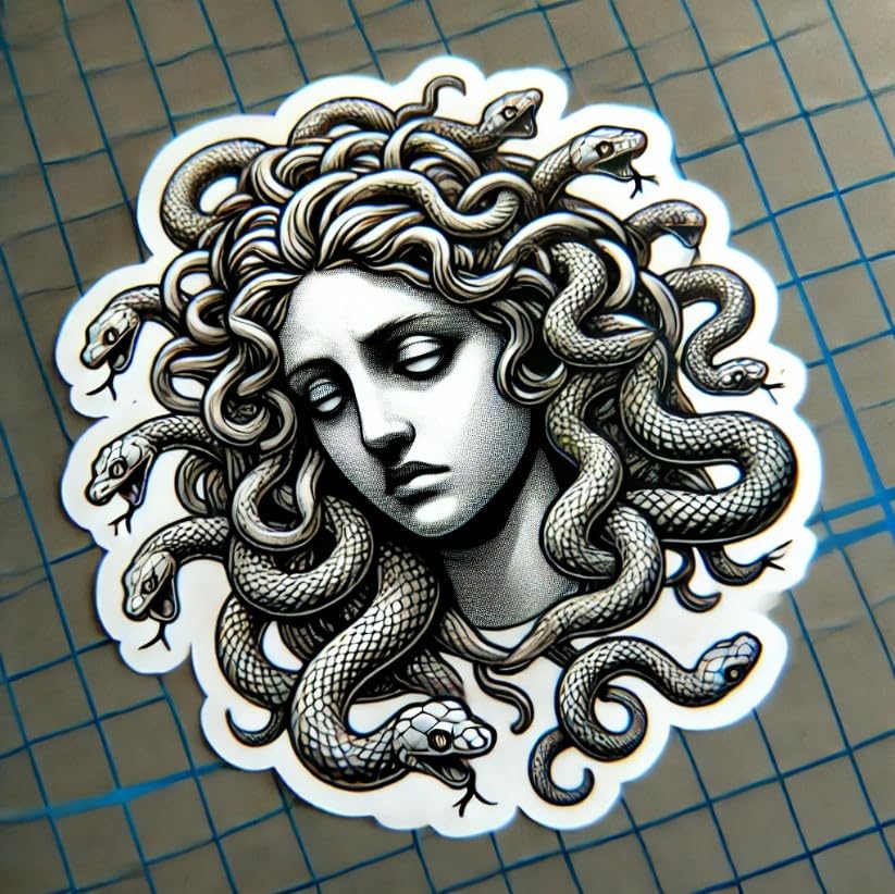 Vinyl sticker: Sorrowful Medusa Sticker for Laptop, Wall, Car, Window, Bumper, Truck, Waterproof Decal - Mythological Design