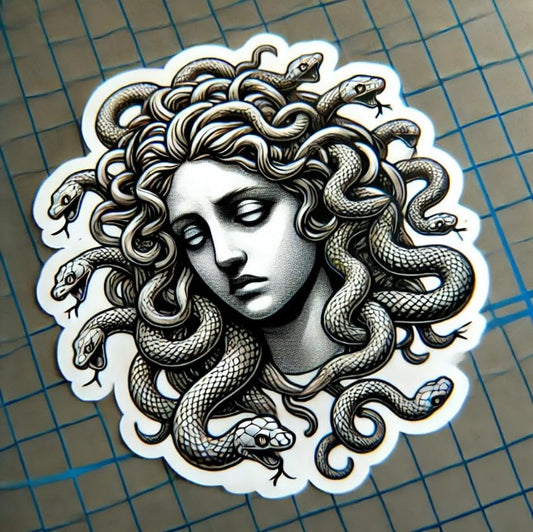 Vinyl sticker: Sorrowful Medusa Sticker for Laptop, Wall, Car, Window, Bumper, Truck, Waterproof Decal - Mythological Design
