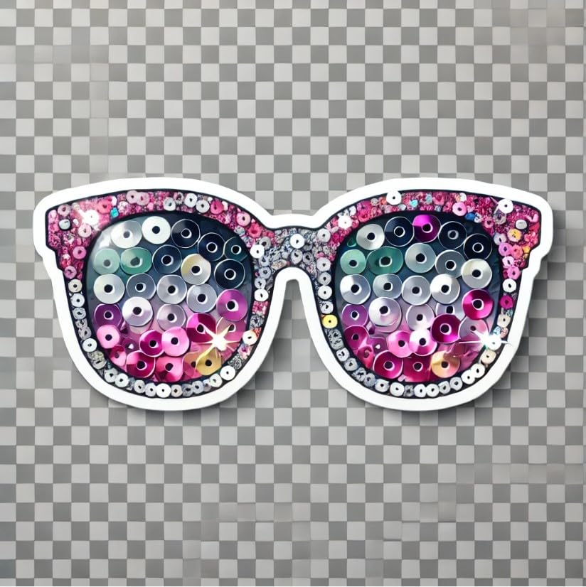 Vinyl sticker: Stylish Sunglasses with Sequin Detailing Sticker for Laptop, Wall, Car, Window, Bumper, Truck, Waterproof Decal - Glittering Design