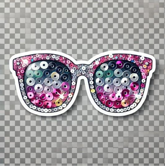 Vinyl sticker: Stylish Sunglasses with Sequin Detailing Sticker for Laptop, Wall, Car, Window, Bumper, Truck, Waterproof Decal - Glittering Design