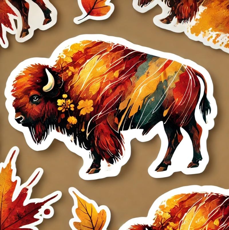 Vinyl sticker: Autumn Warmth Watercolor Bison Wall Sticker for Car, Laptop, Window, Bumper, Waterproof Vinyl Decal for Trucks, Auto, Water Bottles (6)