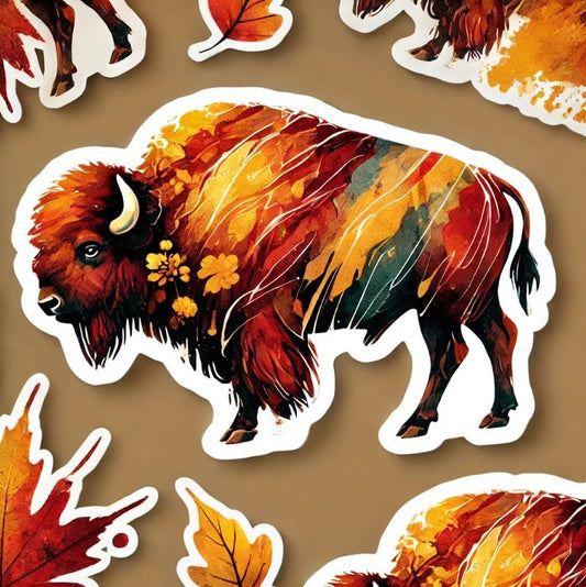 Vinyl sticker: Autumn Warmth Watercolor Bison Wall Sticker for Car, Laptop, Window, Bumper, Waterproof Vinyl Decal for Trucks, Auto, Water Bottles (6)