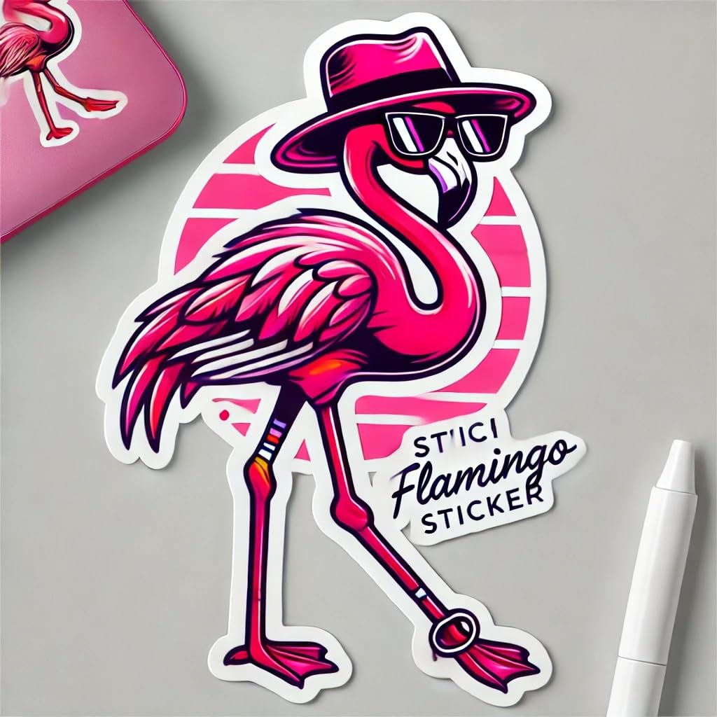 Vinyl sticker: Chic Flamingo Decal Sticker for Laptop, Wall, Car, Window, Bumper, Truck, Waterproof Auto, and Water Bottle - Stylish Flamingo with Sunglasses and Hat in Vibrant Pink (4)