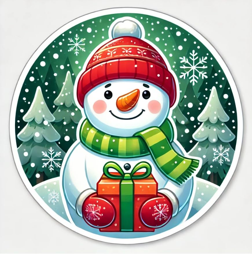 Vinyl sticker: Snowman Green Scarf Gift Sticker for Laptop, Car, Wall, Window, and Water Bottle | Winter Holiday Vinyl Decal