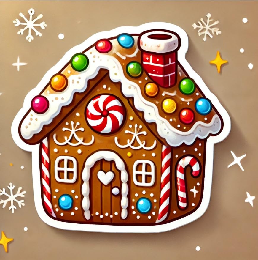 Vinyl sticker: Gingerbread House Cookie Sticker for Laptop, Wall, Car, Window, Bumper, Decal, Waterproof Auto, and Water Bottle