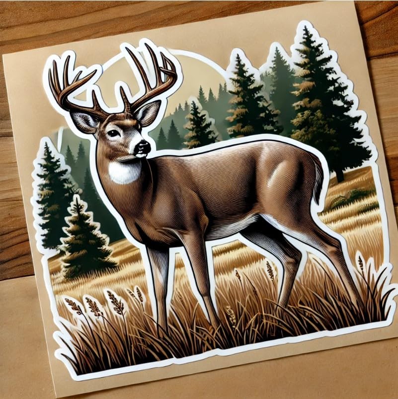 Vinyl sticker: Majestic White-Tailed Deer – Sticker Decal for Laptop, Wall, Car, Window, Bumper, Truck, Waterproof, Auto, Water Bottle