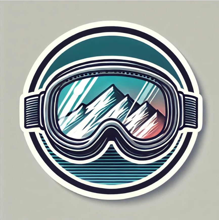Vinyl sticker: Ski Goggles Sticker with Reflective Mountains in Graphic Style for Laptop, Wall, Car, Window, Bumper, Decal, Truck, Auto, Water Bottle