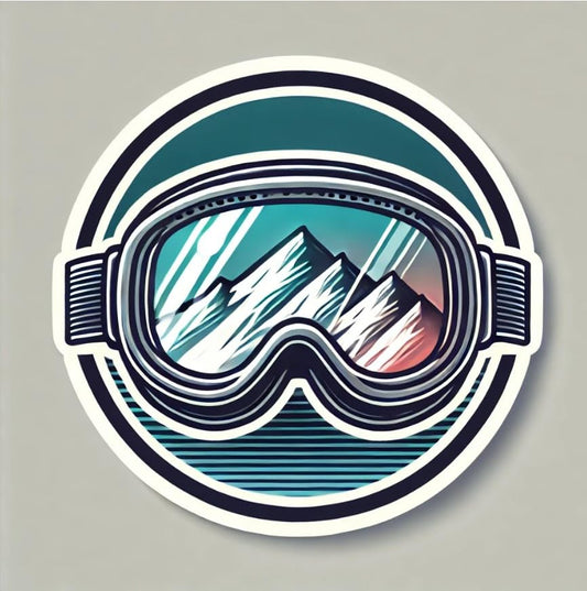 Vinyl sticker: Ski Goggles Sticker with Reflective Mountains in Graphic Style for Laptop, Wall, Car, Window, Bumper, Decal, Truck, Auto, Water Bottle