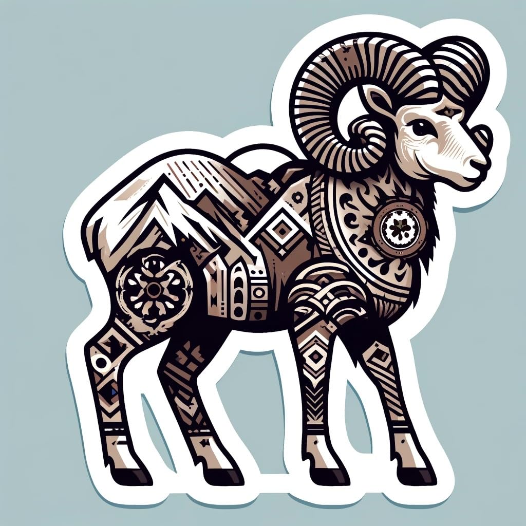 Vinyl sticker: Tribal Bighorn Sheep Sticker for Laptop, Car, Window, Bumper, Waterproof Decal, Auto, Truck, Water Bottle