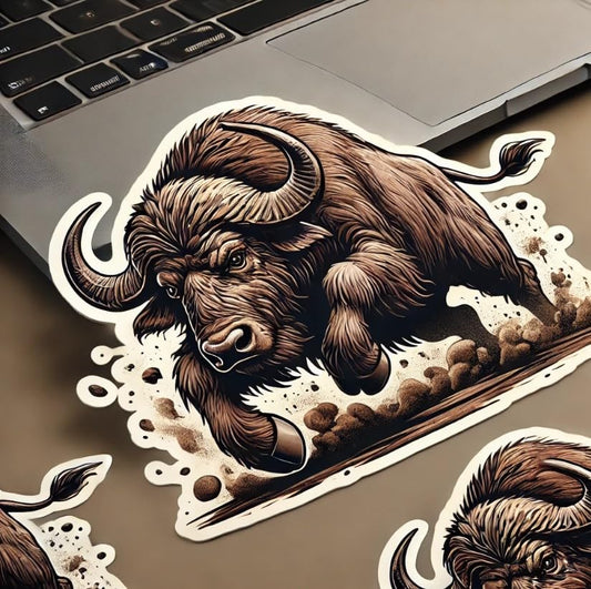 Vinyl sticker: Realistic Fierce Charging Buffalo Sticker Decal for Laptop, Wall, Car, Window, Bumper, Truck, Water Bottle - Durable Vinyl Sticker for Auto and Home Decor. #1