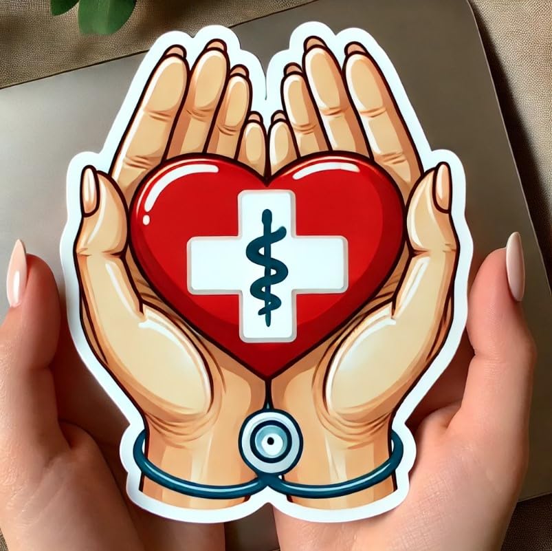 Vinyl sticker: Doctors' Day Hands Holding Heart Laptop Wall Car Window Bumper Sticker Decal Truck Waterproof Auto Water Bottle (4)