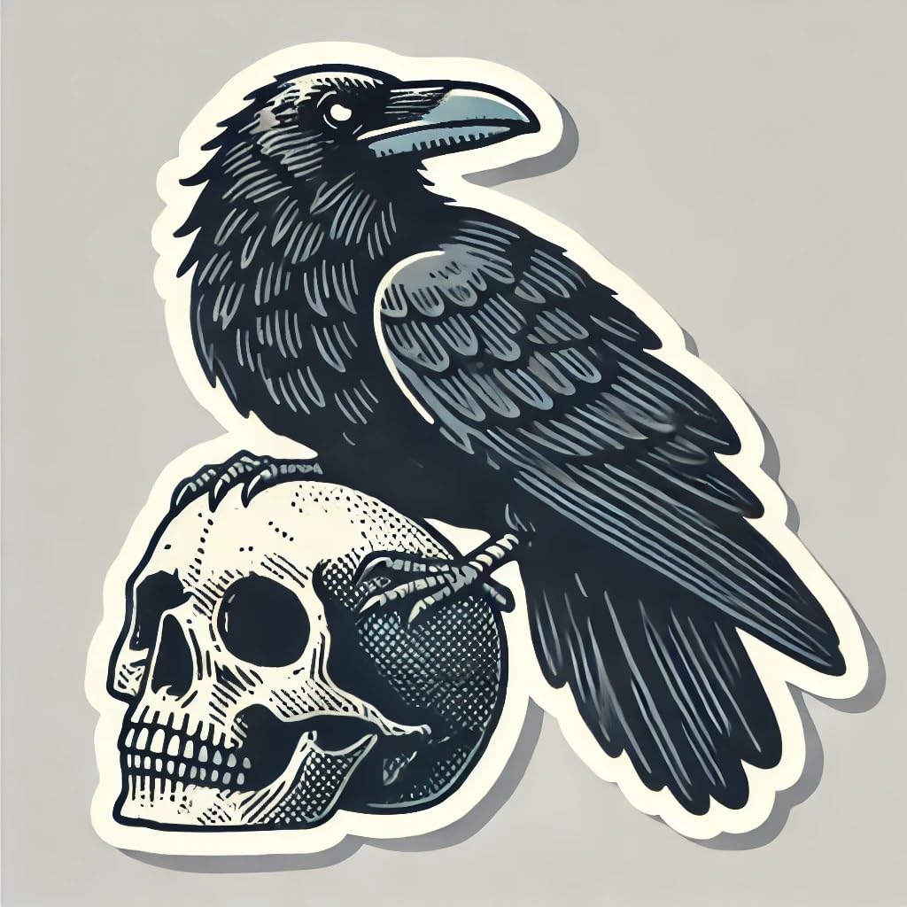 Vinyl sticker: Vintage Gothic Raven Crow on Skull Laptop Wall Car Window Bumper Sticker Decal Truck Waterproof Auto Water Bottle