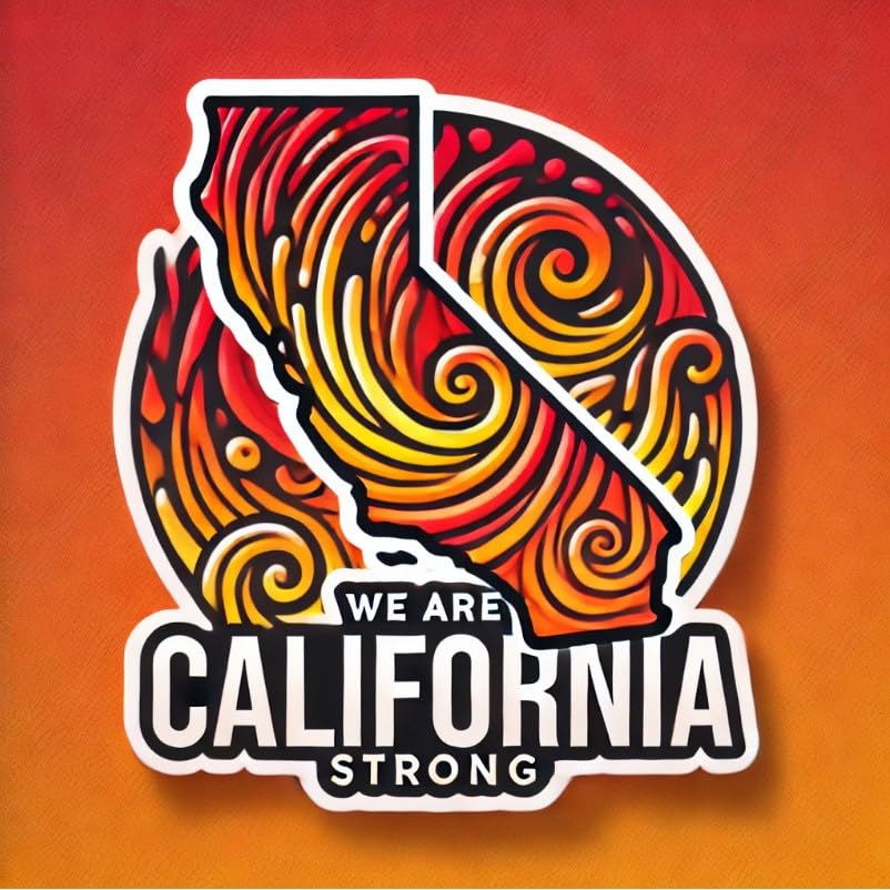 Vinyl sticker: We are California Strong Sticker - State Outline with Swirling Flames Inside - California Fire Relief Support Decal for Car, Laptop, Bumper, Window, Auto, Water Bottle (6)