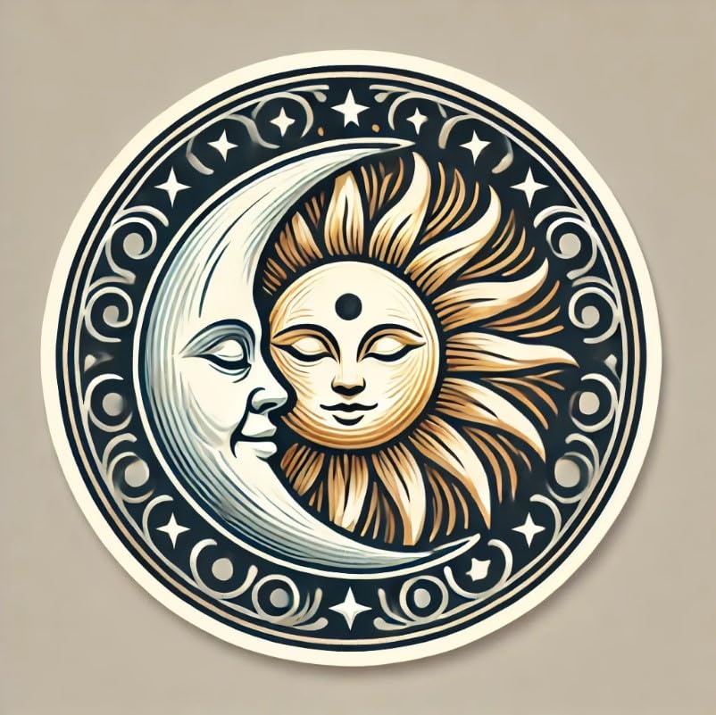 Vinyl sticker: Sun and Moon Round Sticker for Laptop, Wall, Car, Window, Bumper Decal – Celestial Design for Truck, Waterproof and Auto Use, Ideal for Water Bottles and More (4)
