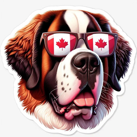 Vinyl sticker: Sticker Saint Bernard Glasses Flag Canada Patriotic Dog Vinyl Decal American Flag & Cute Dogs in Glasses USA Pride Canine Waterproof Décor for Laptops Water Bottles Baby Room