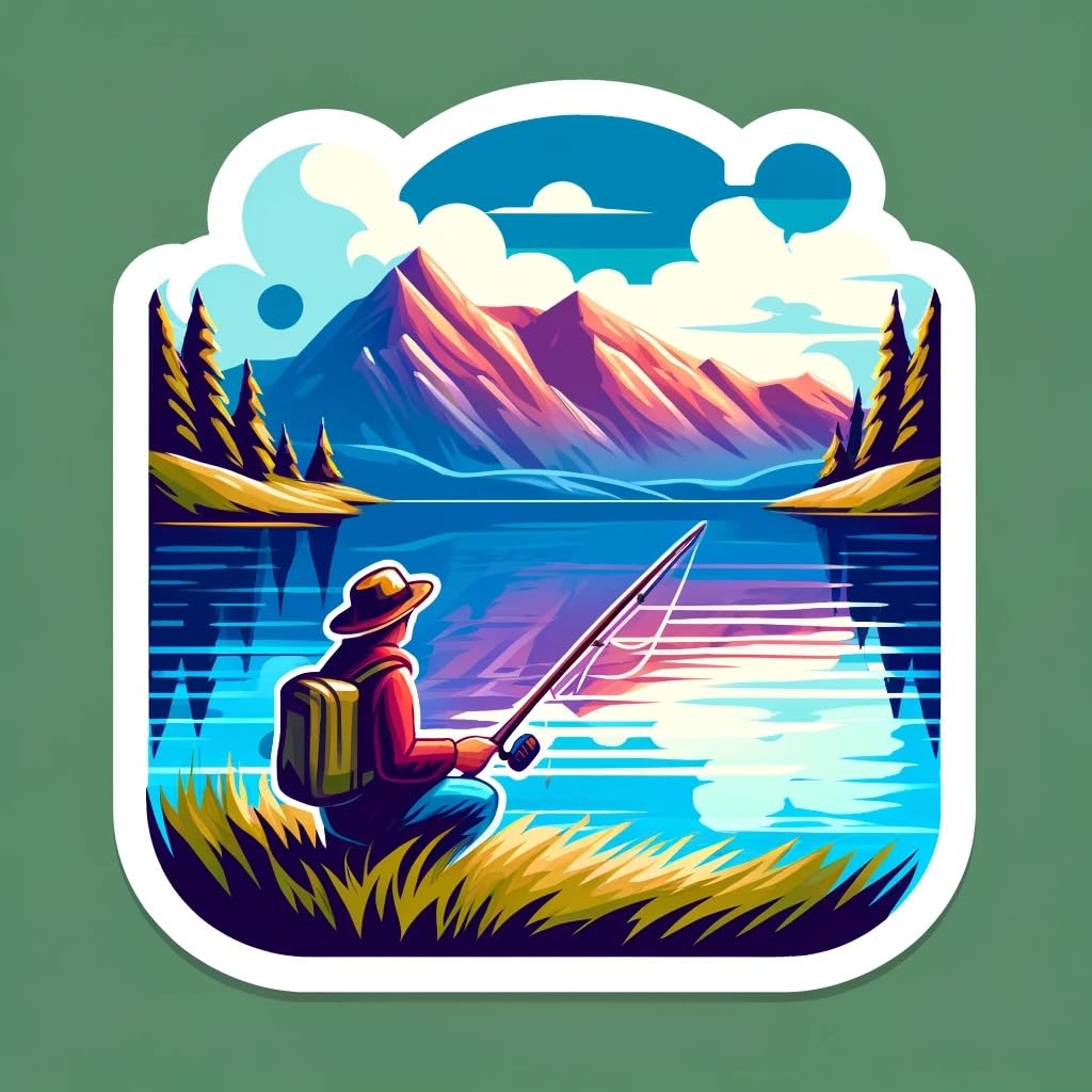 Vinyl sticker: Serene Fishing by The Lake Sticker for Laptop, Wall, Car, Window, Bumper, Truck, Waterproof Decal, Auto, Water Bottle