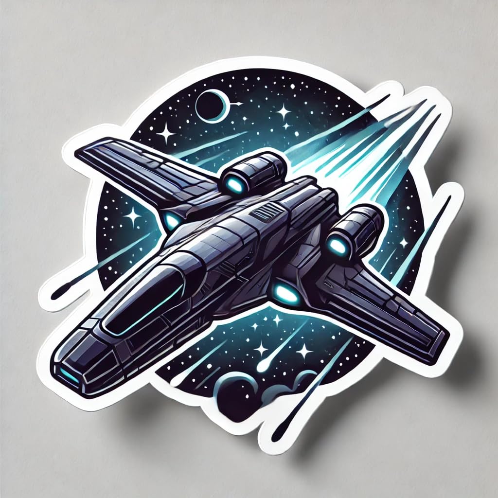 Vinyl sticker: Futuristic Spaceship Sticker for Laptop, Wall, Car, Window, Bumper, Truck - Sci-Fi Design with Galaxy Background