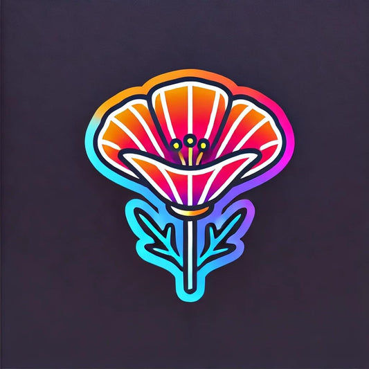 Vinyl sticker: California Poppy with Neon Glow Decal - Waterproof Sticker for Laptop, Wall, Car, Window, Bumper, Truck, and Water Bottle