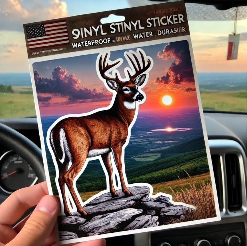 Vinyl sticker: Sunset Ridge White-Tailed Deer Vinyl Sticker for Laptop, Wall, Car, Window, Bumper, Decal, Truck, Waterproof, Auto, Water Bottle
