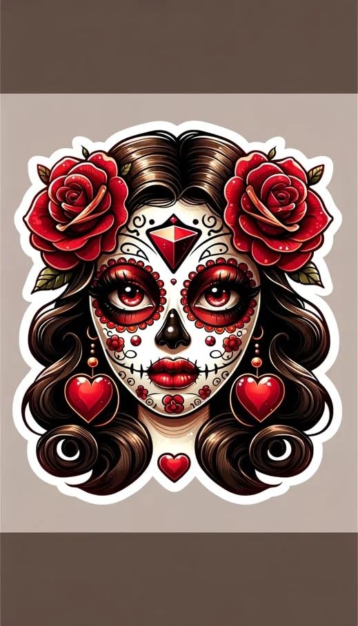 Vinyl sticker: Sticker Day Dead Beautiful Calavera Catrina Patriotic Mexico Vinyl Decal Waterproof Weather Resistant Letters Estado Aguila Mexican Flag Design Perfect for Car Truck Bumper Laptop Tumbler (4")
