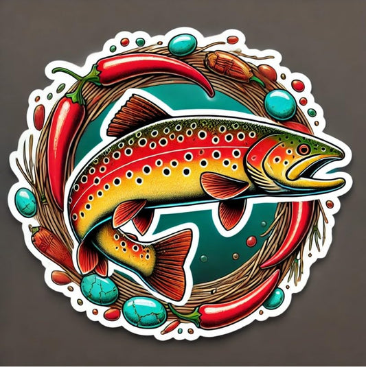 Vinyl sticker: Chile & Turquoise New Mexico Rio Grande Cutthroat Trout Sticker – Waterproof Vinyl Decal for Laptop, Wall, Truck, Car Window, Bumper, Auto, and Water Bottle