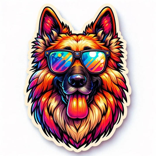 Vinyl sticker: Sticker erman Shepherd Multi-Colored Glasses Patriotic Dog Vinyl Decal American Flag & Cute Dogs in Glasses USA Pride Canine Waterproof Décor for Laptops Water Bottles Baby Room (4")