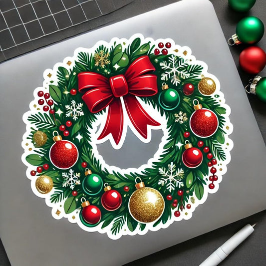 Vinyl sticker: Traditional Christmas Wreath Sticker for Laptop, Wall, Car, Window, Bumper, Decal, Truck, Waterproof Auto, and Water Bottle (6)