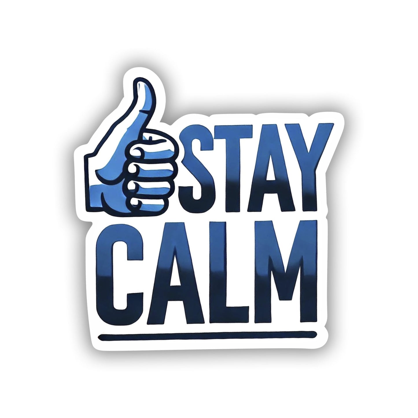 Vinyl sticker: "Stay Calm' Sticker Decal for Car, Window, Bumper, Truck - Bold Blue Text with Thumbs-Up Gesture - Waterproof and Durable"