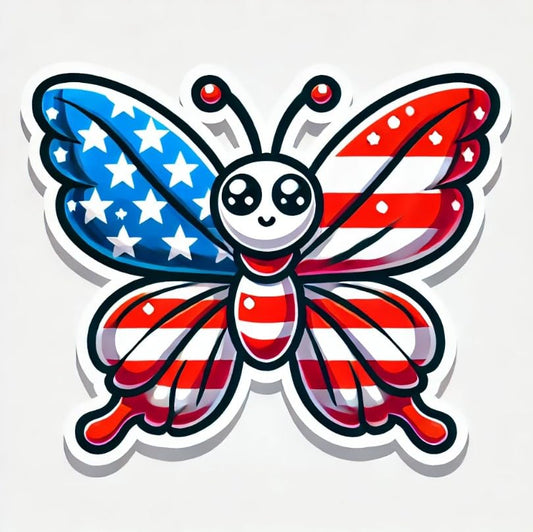 Vinyl sticker: Cartoon American Flag Butterfly Sticker - Fun USA Decal for Laptop, Wall, Car, Window, Bumper, Truck, Waterproof Vinyl for Water Bottle and Auto (4)