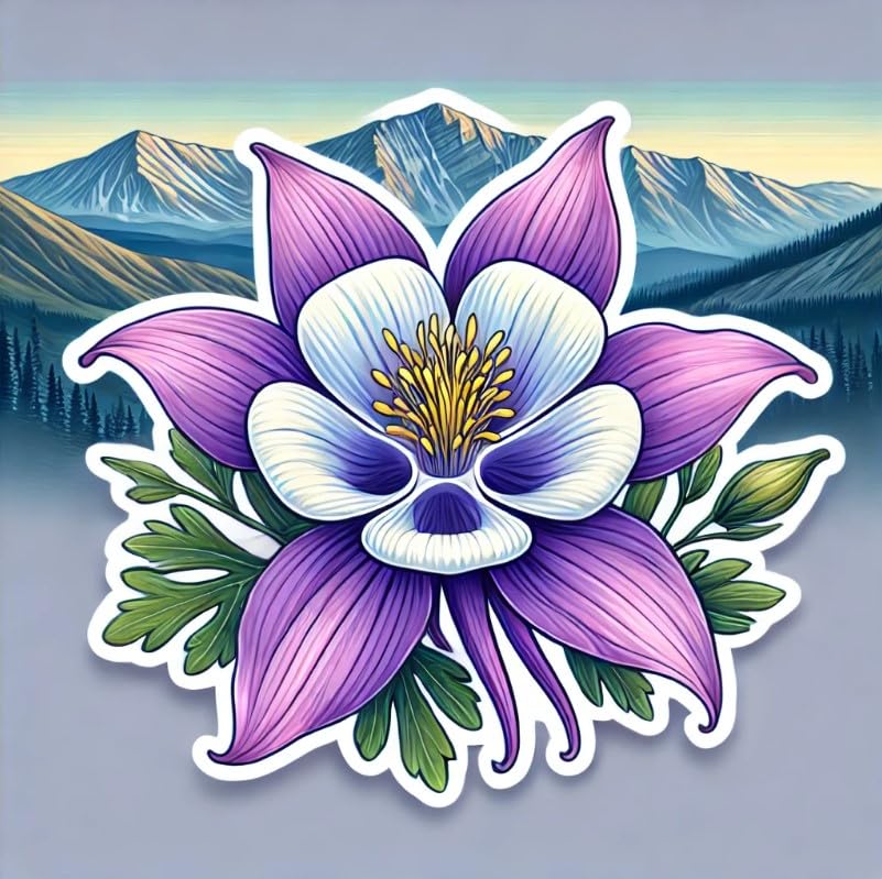 Vinyl sticker: Rocky Mountain Columbine Colorado Wildflower Laptop Wall Car Window Bumper Sticker Decal Truck Waterproof Auto Water Bottle.