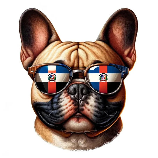 Vinyl sticker: Sticker French Bulldog Glasses Flag Dominican Patriotic Dog Vinyl Decal American Flag & Cute Dogs in Glasses USA Pride Canine Waterproof Décor for Laptops Water Bottles Personalized Pet Decals (4")