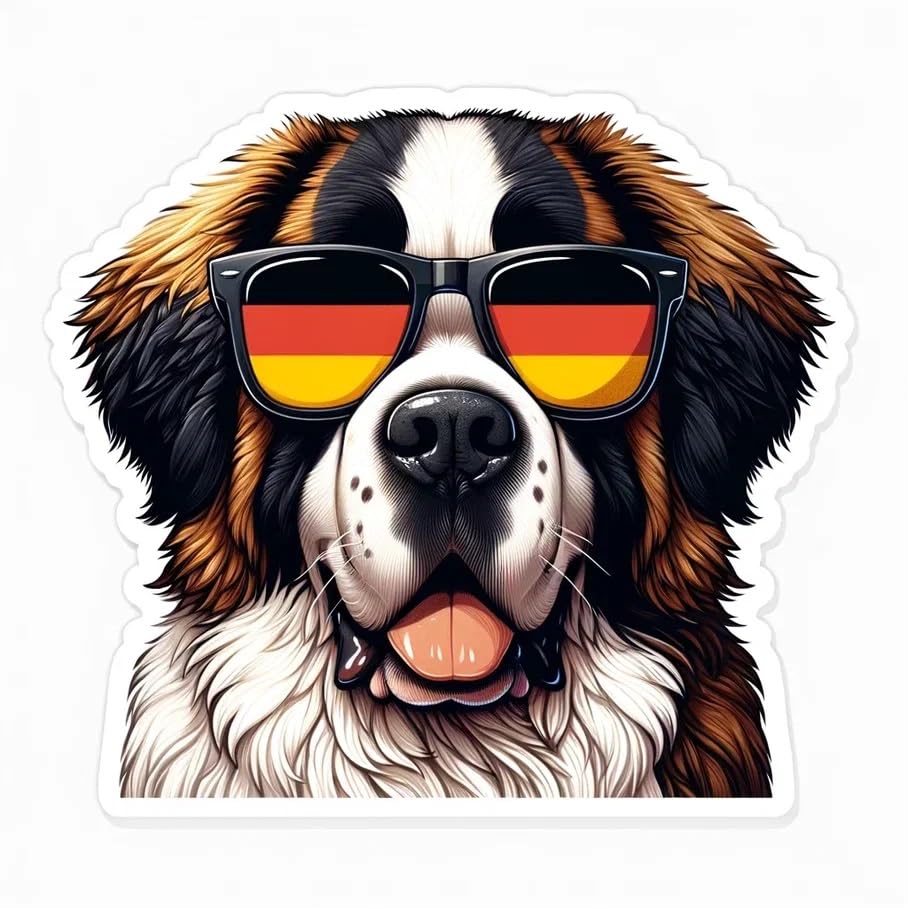 Vinyl sticker: Sticker Saint Bernard Glasses Flag German Patriotic Dog Vinyl Decal American Flag & Cute Dogs in Glasses USA Pride Canine Waterproof Décor for Laptops Water Bottles Novelty Saint Bernard