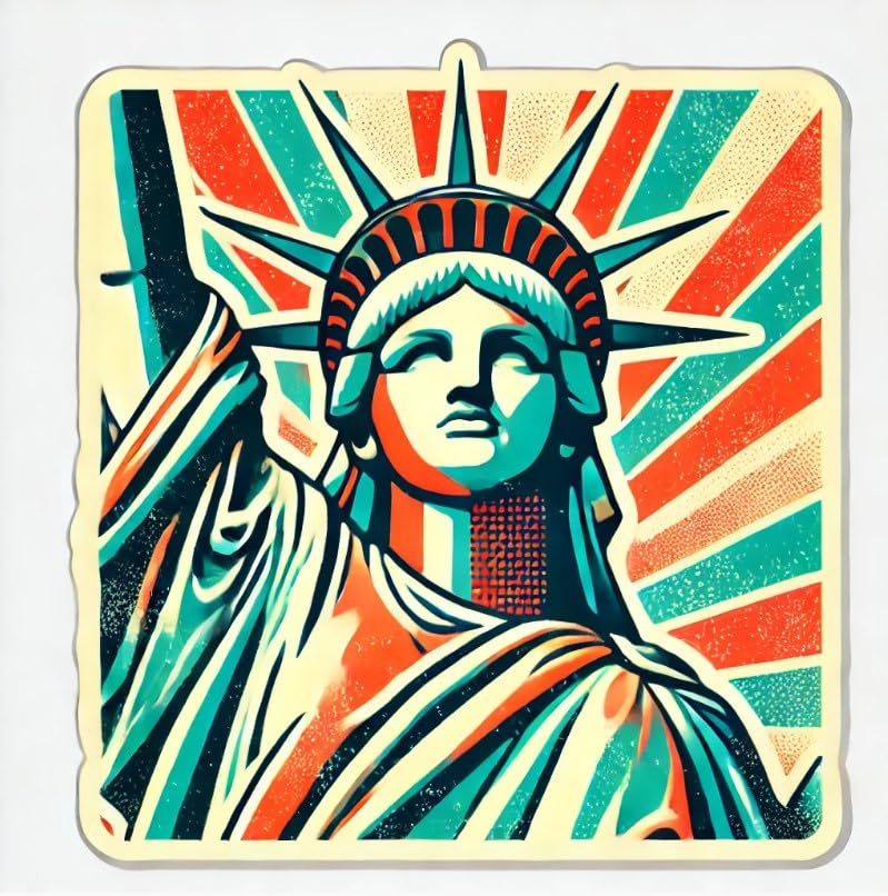 Vinyl sticker: Retro Statue of Liberty Sticker – Vintage Geometric Decal for Laptop, Car, Bumper, Window, Water Bottle – Bold Nostalgic Design, Waterproof Vinyl