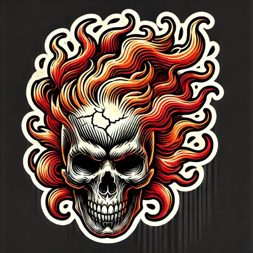 Vinyl sticker: Skull on Fire Sticker for Laptop, Car, Window, Wall, Bumper, Waterproof Decal for Truck, Auto, Water Bottle, and More. Variation 9 (6)