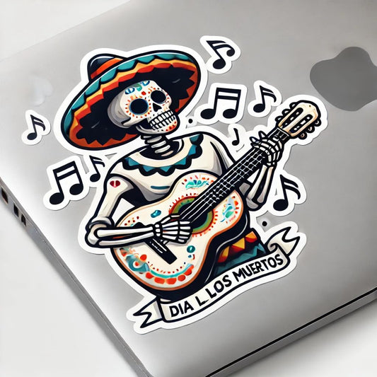 Vinyl sticker: Skeleton Playing Guitar Sticker for Laptop, Wall, Car, Window, Bumper, and Water Bottle - Waterproof Vinyl Decal for Truck and Auto