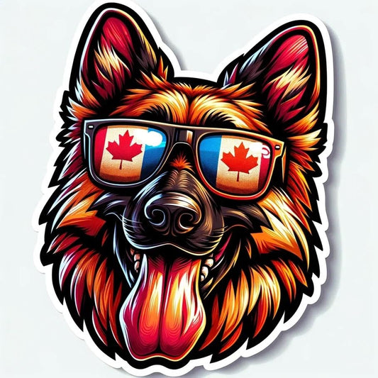 Vinyl sticker: Sticker German Shepherd Glasses Flag Star Canada Patriotic Dog Vinyl Decal American Flag & Cute Dogs in Glasses USA Pride Canine Waterproof Décor for Laptops Water Bottles International Dog (4")