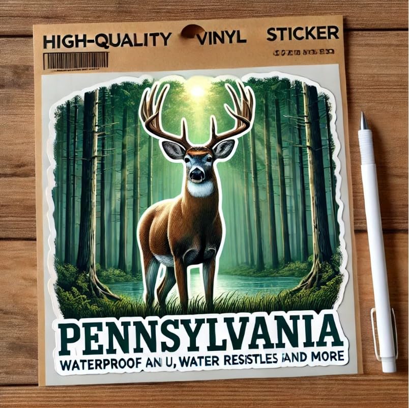 Vinyl sticker: Pine Forest White-Tailed Deer Vinyl Sticker for Laptop, Wall, Car, Window, Bumper, Decal, Truck, Waterproof, Auto, Water Bottle