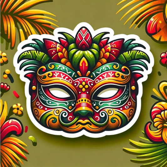 Vinyl sticker: Traditional Puerto Rican Festival Mask Sticker, Colorful Cultural Decal for Laptop, Car, Window, Bumper, Waterproof Truck, Water Bottle Decoration