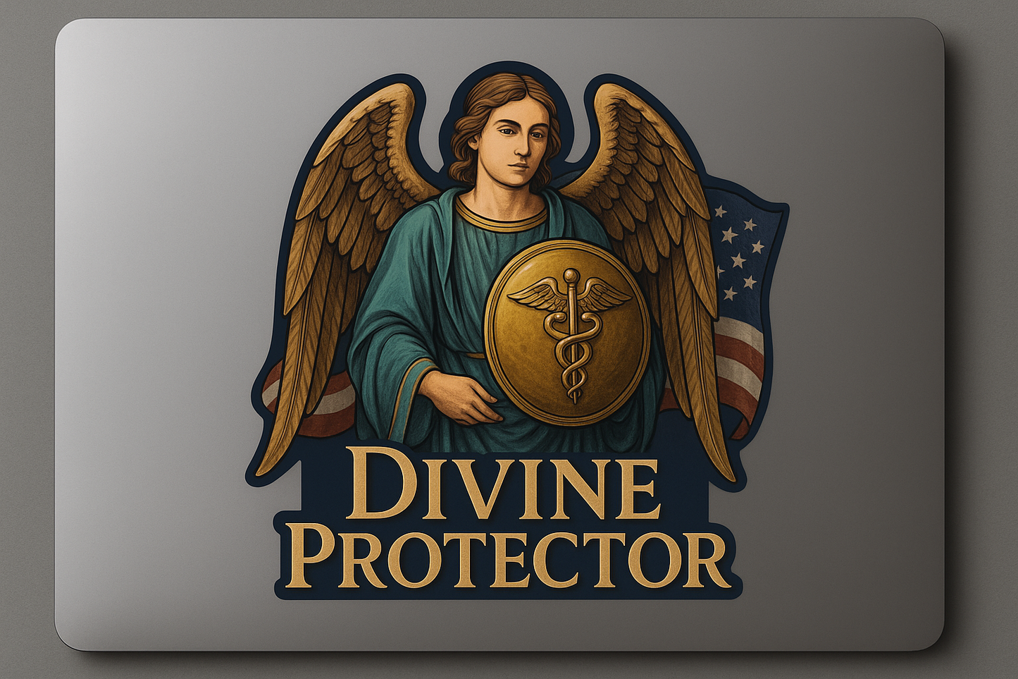Archangel Raphael USA Sticker Decal Vinyl Laptop Car Window Bumper AUTO Water Bottle Helmets Waterproof American Flag Caduceus Shield