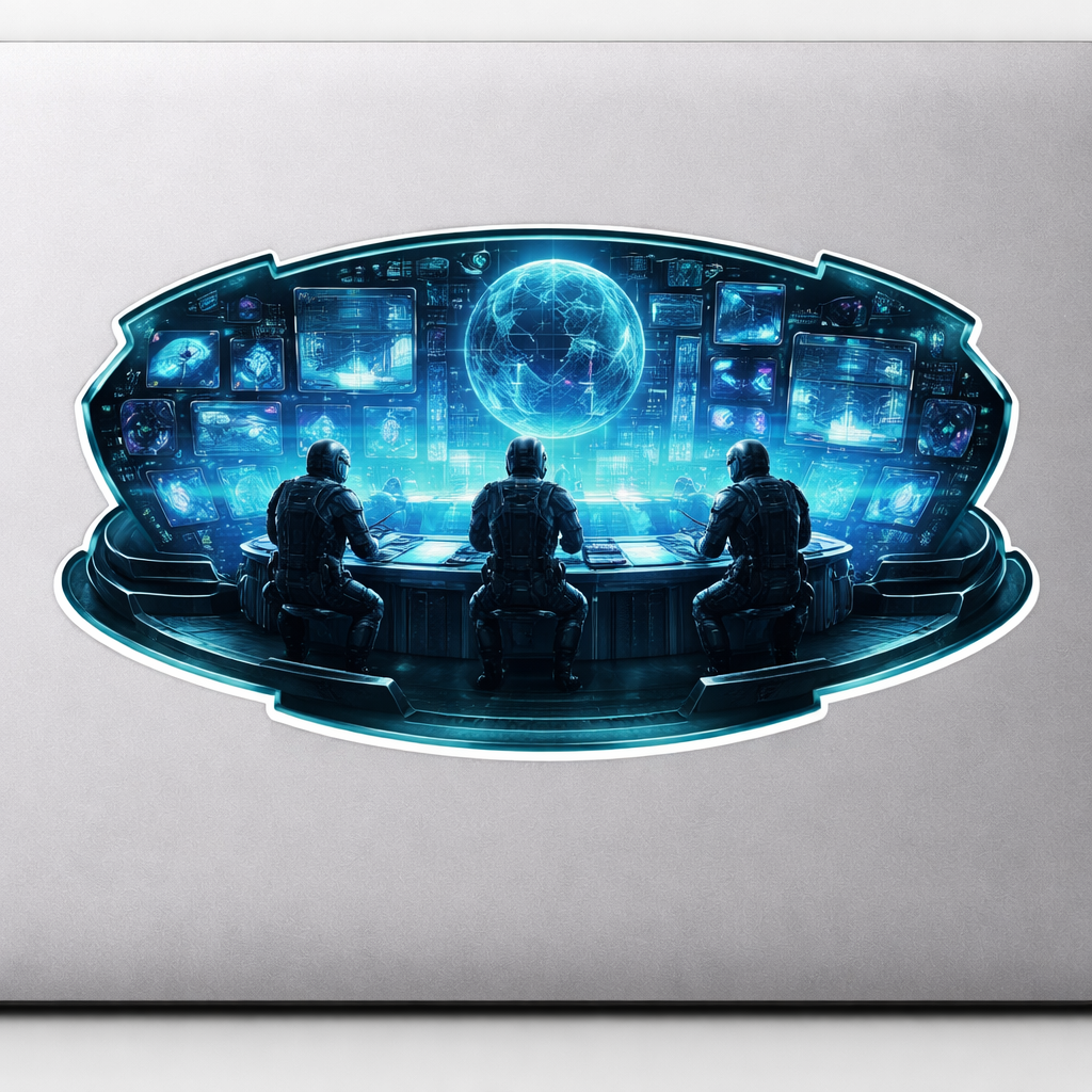 Command Center Holographic Screens Sticker Decal Vinyl Laptop Car Window Bumper AUTO Water Bottle Helmets Waterproof FUTR Mil