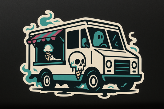 Skull Logo Haunted Ice Cream Truck Sticker Decal Vinyl Laptop Car Window Bumper AUTO Bottle Helmets Waterproof