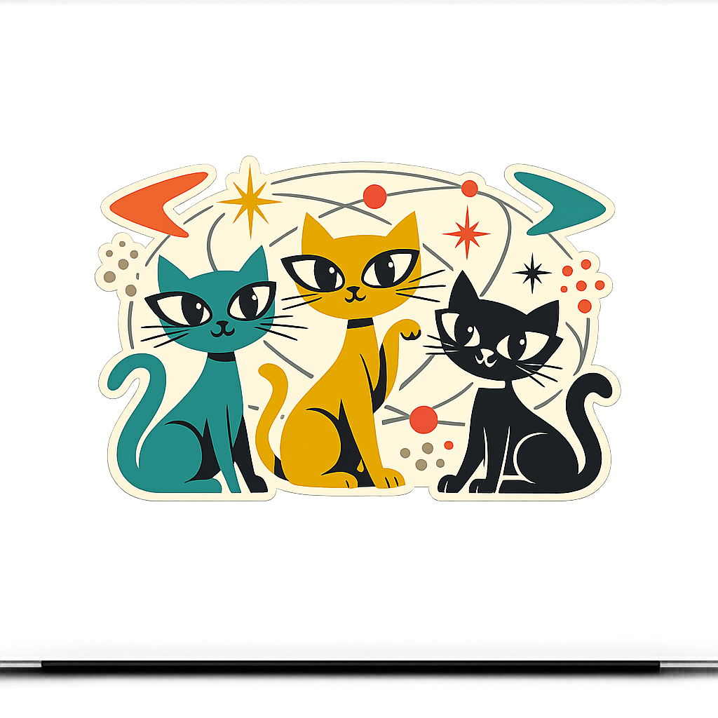 1950s Modernism Cool Cats Sticker Decal Vinyl Laptop Car Window Bumper AUTO Water Bottle Helmets Waterproof Feline