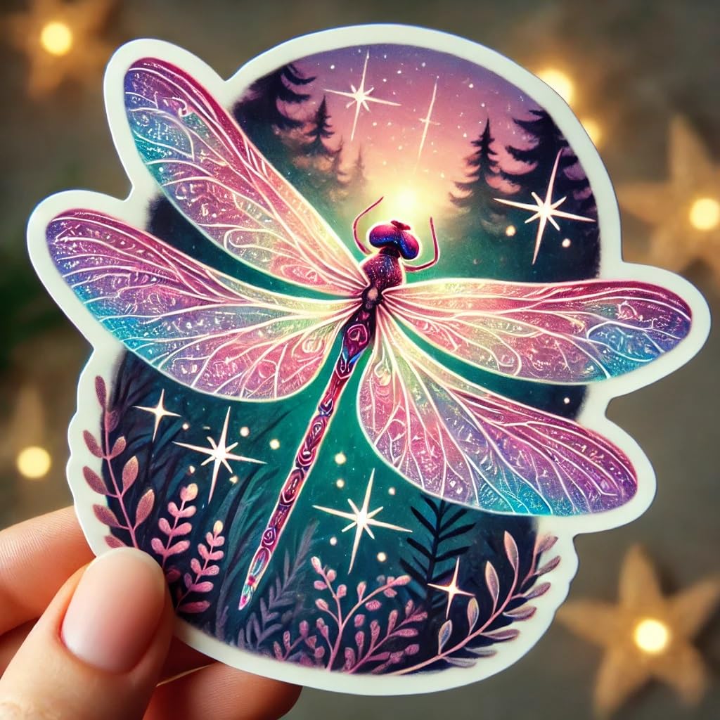 Vinyl sticker: Fantasy Dragonfly Laptop Wall Car Window Bumper Sticker – Radiant Rainbow Wings Decal for Truck, Auto, Water Bottle, Waterproof