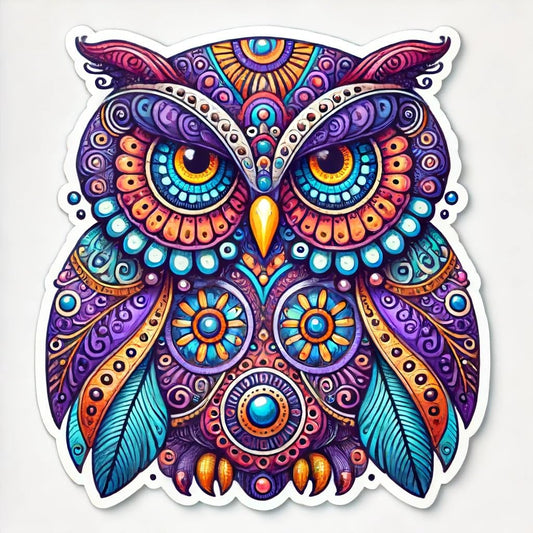 Vinyl sticker: Colorful Owl with Intricate Patterns Sticker Decal for Laptop, Wall, Car, Window, Bumper, Truck, Waterproof Auto, Water Bottle