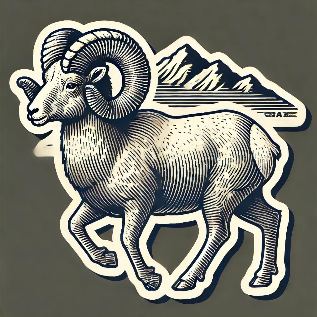 Vinyl sticker: Mystical Dreamlike Bighorn Sheep Sticker for Laptop, Car, Window, Bumper, Waterproof Decal, Auto, Truck, Water Bottle (4)