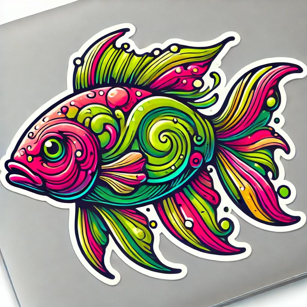 Vinyl sticker: Abstract Colorful Fish with Irregular Outlines Laptop Wall Car Window Bumper Sticker Decal for Truck Waterproof Auto Water Bottle
