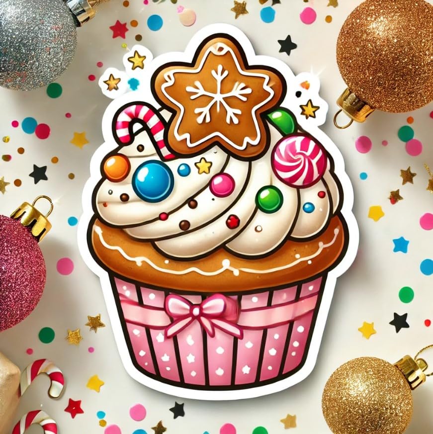 Vinyl sticker: Gingerbread Cupcake Cookie Sticker for Laptop, Wall, Car, Window, Bumper, Decal, Waterproof Auto, and Water Bottle