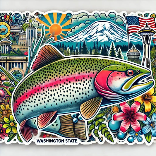 Vinyl sticker: Steelhead Trout Decal for Laptop, Wall, Car, Window, Bumper, Sticker with Washington State Collage, Waterproof Auto Truck Vinyl for Water Bottles (4)